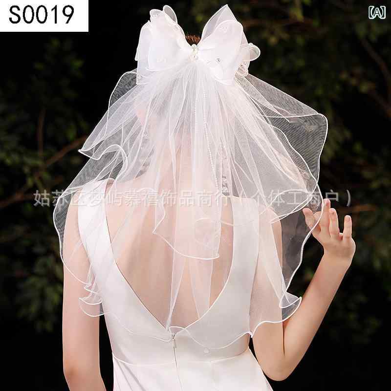 ベール 花嫁 ブライダル ウェディング ショート丈 高級感 かわいい リボン パール チュール 結婚式 挙式 前撮り プロポーズ 入籍 白 ヘッドドレス 髪飾り