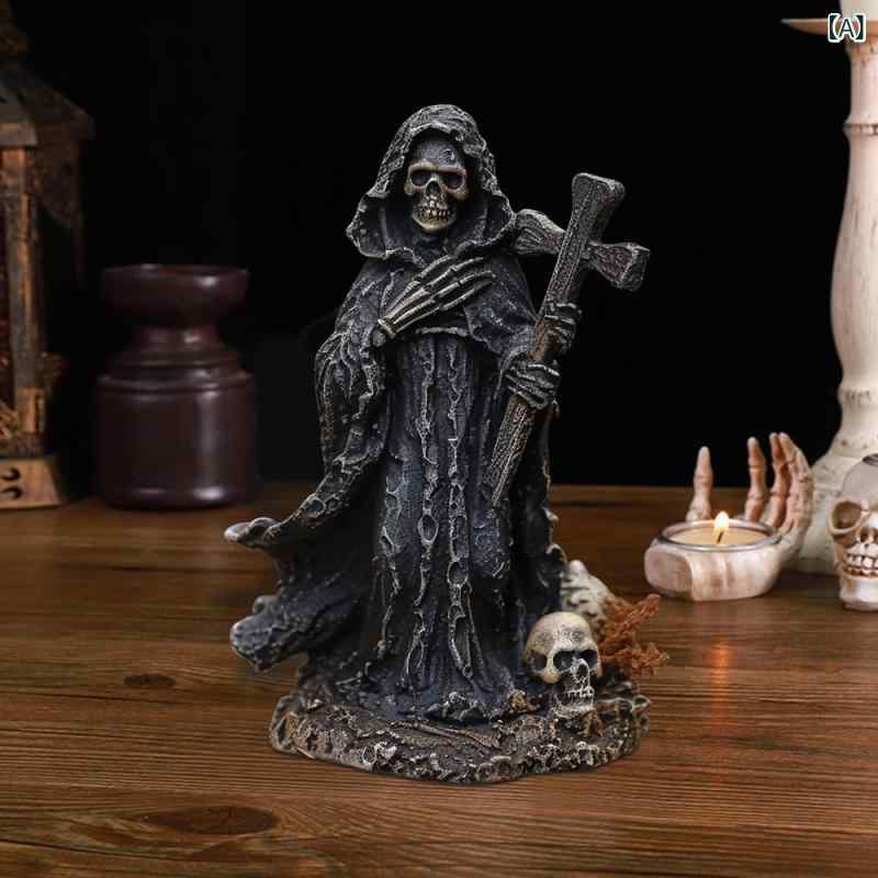置物 ハロウィン 飾り 樹脂製 十字架 マント スケルトン 魔女 オブジェ 不気味 ゴシック ホラー 卓上 玄関 店舗 インテリア デコレーション|naruki