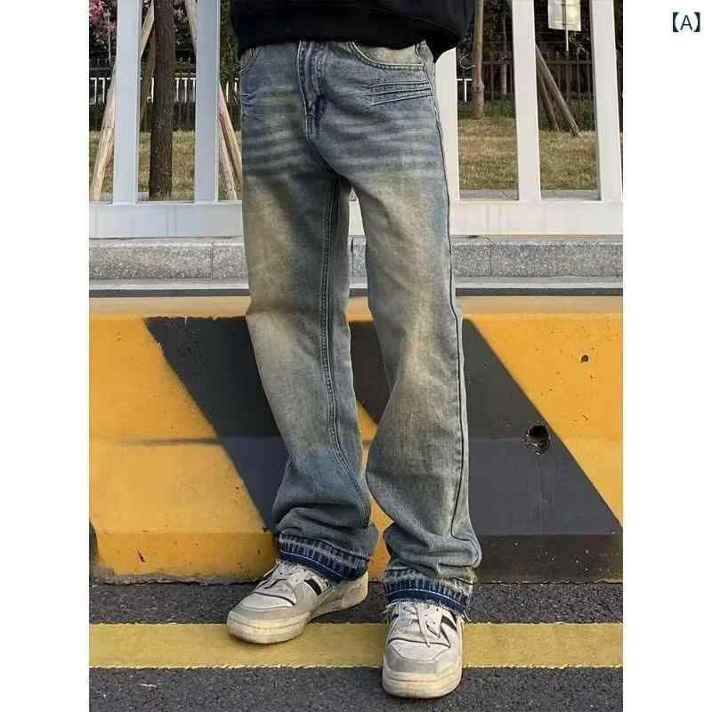 デニムパンツ メンズ ブラック ストレート スリムフィット アメカジ コットン ストレッチ ウォッシュ加工 ヴィンテージ ミドルライズ 普段使い カジュアル ジーンズ 男性用 ボトムス 4,158円