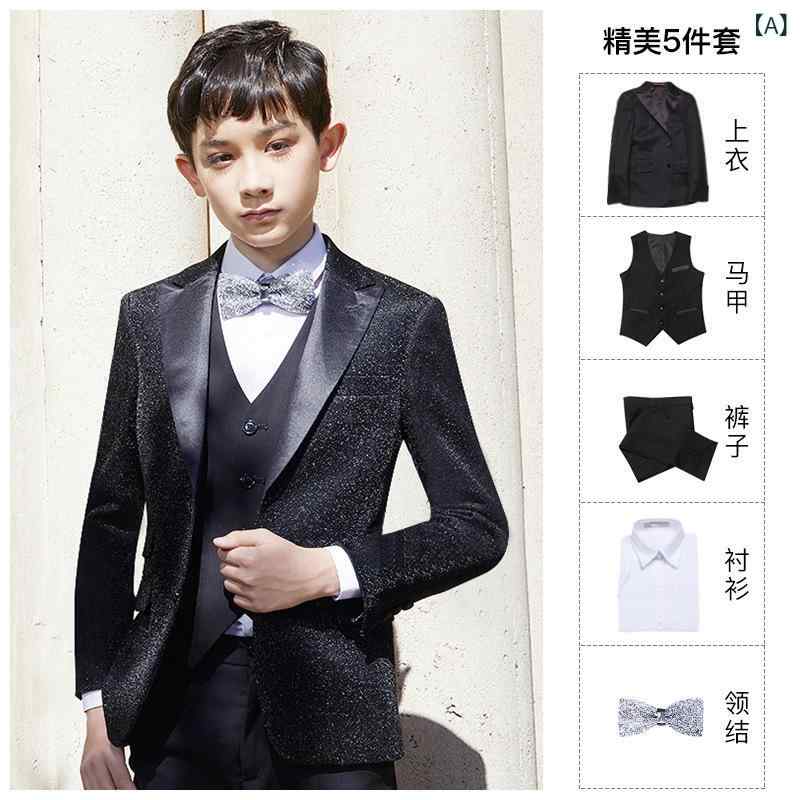 キッズ 御坊っちゃん用 背広 フォーマル 礼服 スリー天下太平 華燭の典 告げ知らせる会 洋琴 掻きならす会 卒式 はいり込む式 儀式用 上演御召しもの 輪っか男の子 御坊っちゃん 小中学生 青少年 連合王国風 ポリエステル 黒 3点仕掛ける