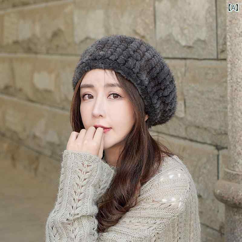 帽子 レディース 女性用 ミンクファー ニットベレー帽 秋冬 暖か 防寒 防風 韓国スタイル おしゃれ カジュアル 万能 ダークグレー ベージュ ブラック｜naruki