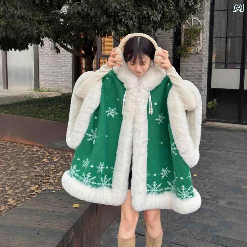 ポンチョ レディース 秋冬 厚手 裏起毛 フェイクファー襟 ジャカード織り 花柄 フリンジ付き ニット ウールライク ゆったり オーバーサイズ エレガント 上品 普段使い 防寒 ショール ケープ
