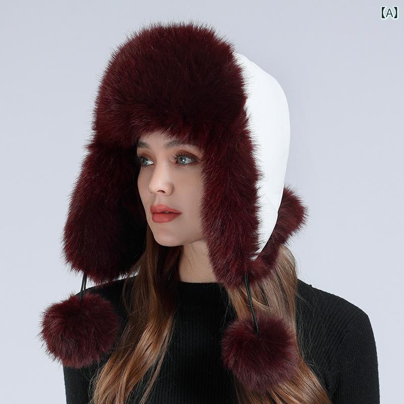耳あて帽 レディース 冬用 トラッパーハット フライトキャップ ロシア帽 防寒 保温 防風 スキー スノボ アウトドア サイクリング バイク 厚手 あったか フォックスファー 赤 白 グレー ベージュ