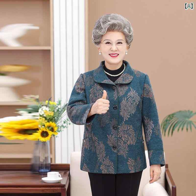 アウター レディース 中高年向け 70代 ママ 祖母 裏起毛 厚手 保温 防寒 暖かい ゆったり 大きいサイズ ポリエステル コート 秋冬 前開き 花柄