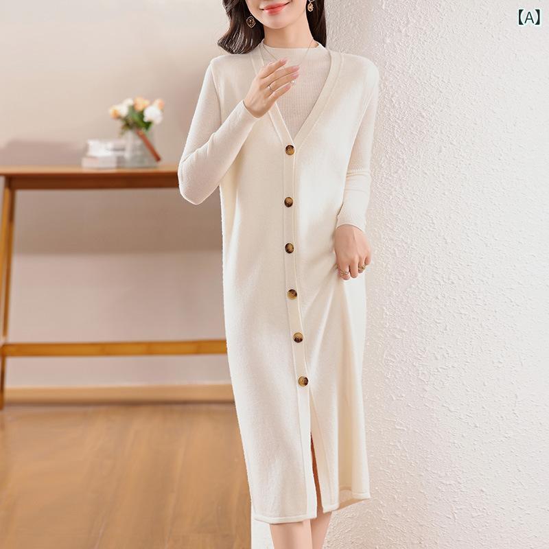 ベスト ジレ レディース 女性用 秋冬 ロング丈 Vネック ニット ノースリーブ シングルボタン ストレートシルエット 羽織り アウター ウール オフィス カジュアル 普段使い 快適 リラックス 着回し 万能｜naruki