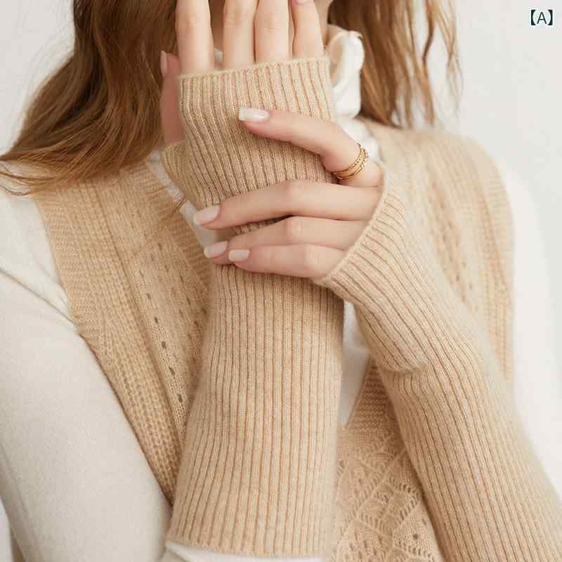 手袋 レディース 100%ピュアカシミヤ 厚手 保温 あったか ケーブル編み ミドル丈 指なしグローブ 秋冬 カジュアル シンプル 通勤 女性用