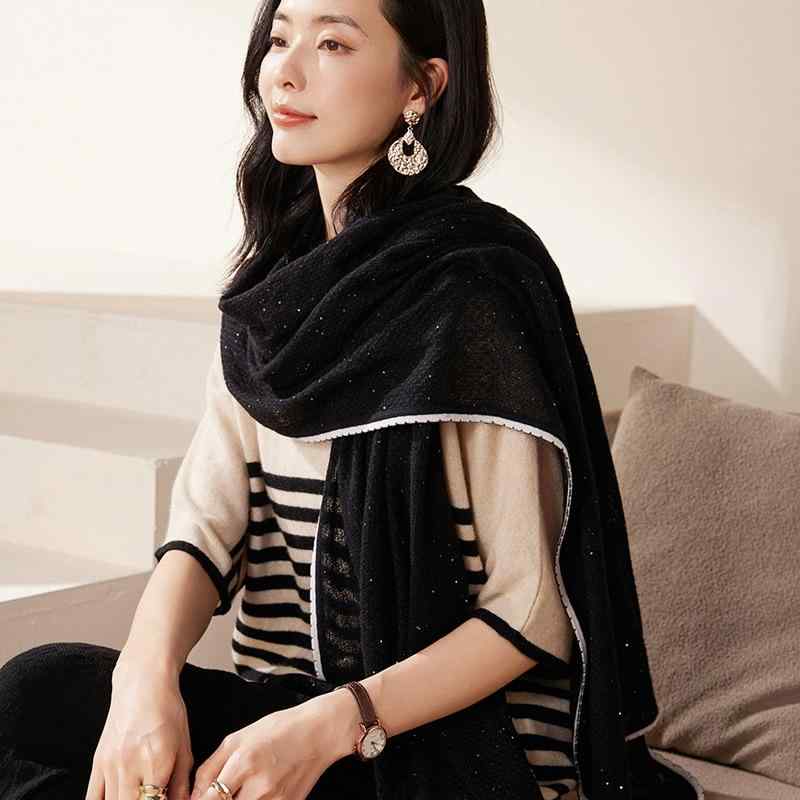 マフラー レディース 100%純カシミヤ 保温性 秋冬 織物 パイピング 切り替え 配色 ストール ショール 防寒 上品 カジュアル シンプル デイリーユース エレガント