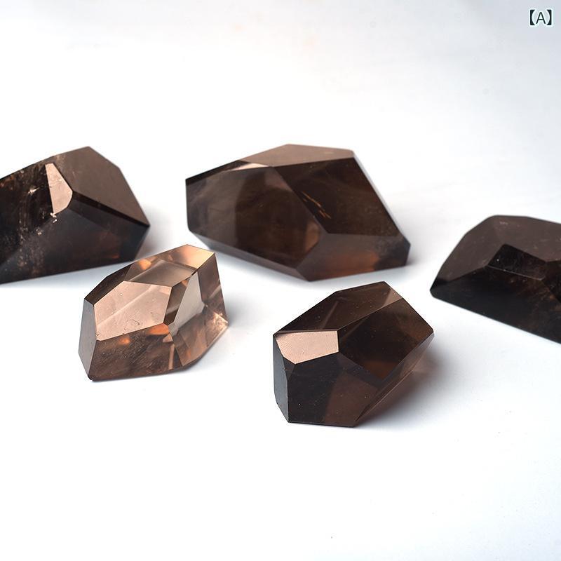 クリスタル 置物 天然石 茶水晶 スモーキークォーツ 幾何学 多面体 菱形 ファセットカット 手磨き インテリア 雑貨 オブジェ 飾り 癒し 浄化 高級感 上品 ブラウン クリア 開運 パワーストーン｜naruki