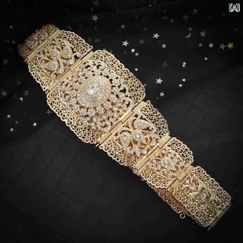 ウエストチェーン 女性用 モロッコ風 金属製 合金 幅広 ボディチェーン 結婚式 ウェディング ドレス ローブ 礼服 パーティ フォーマル イベント(x2)