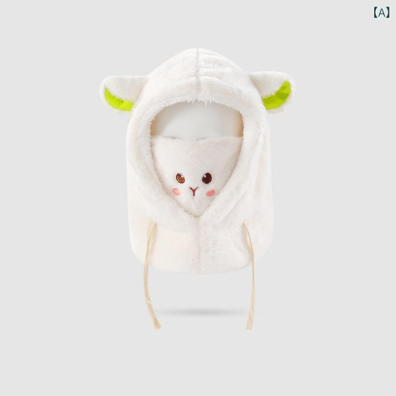 帽子 レディース かわいい ひつじ マスク ネックウォーマー 手袋 一体型 防寒 防風 ニット帽 バラクラバ 秋冬 もこもこ フェイクファー 暖かい あったか カジュアル(x2)