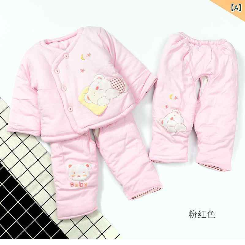 ベビー服 もの言う花 赤ちゃん 新生児 朦々たる あったか 保温 編み物綿入り口・入口上衣 三点仕掛ける 刺しゅう柄 愛くるしげ 秋冬 防寒着 サクラ色系 黄色系 青色系
