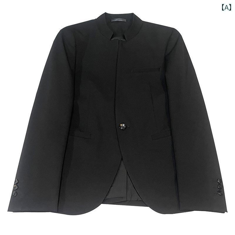 テーラードジャケット メンズ ブラック スタンドカラー 1つボタン 中山服風 モダンチャイナ レトロ カジュアル スリムフィット ビジカジ クール 秋