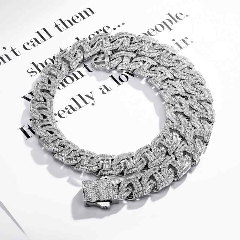 アクセサリー メンズ ネックレス ブレスレット 欧米 ヒップホップ ストリートファッション 16mm スクエアジルコニア 日字型 ロックバックル スプリングクラスプ 重厚感 存在感 ゴールド シルバー