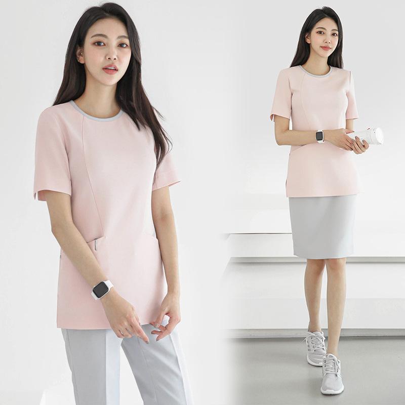 スクラブ レディース 白衣の天使服 白衣の天使お召しもの 診療用制服 整形外科学 診療美容 歯科 産後世話をする ホスピタル 診療所 介護 細工物お召しもの 韓国風 吸湿速乾 ポリエステル セットアップ 上下仕掛ける サクラ色 薄墨色