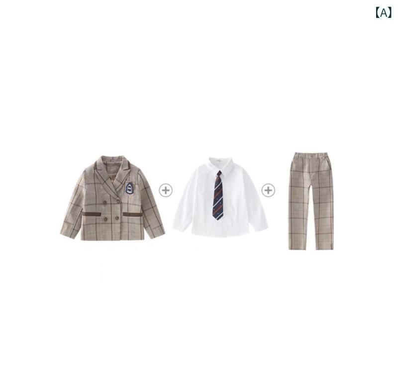 学生服 キッズ 男女兼用 小中学生 幼稚園制服 園服 班服 英国風 ブリティッシュ トラッド スリーピース スーツ ジャケット セットアップ 綿素材 コットン 上品な 春秋物