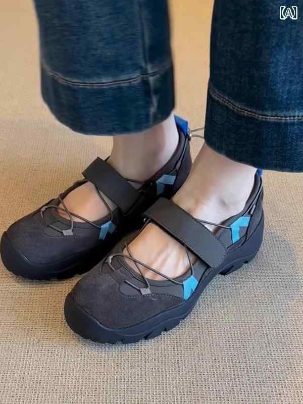 メリージェーンシューズ レディース レトロ 厚底 浅口 フェイクレザー マジックテープ ストラップ パンプス ラウンドトゥ ハンドメイド スポーツカジュアル 普段使い 上品 万能 春夏