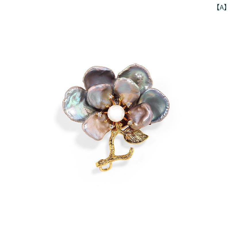 ブローチ レディース パール 八葉花 フラワー 淡水パール バロックパール エナメル 上品 エレガント ライトラグジュアリー デザイン性 個性的 コーデ万能 オフィス フォーマル 胸飾り