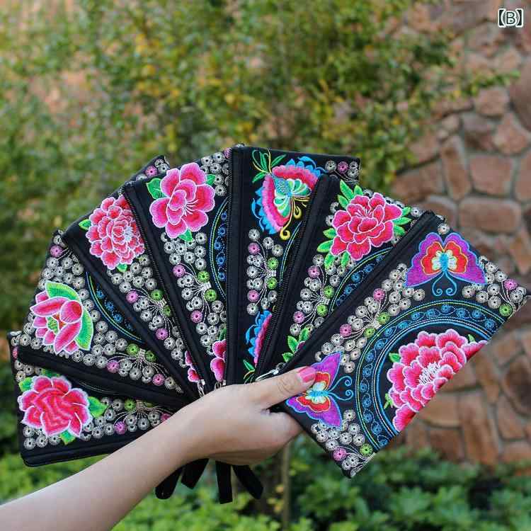 長財布 レディース 雲南民族刺繍 花柄 エスニック キャンバス クラッチバッグ コスメポーチ 小銭入れ スマホケース 多機能 普段使い 収納力(x10) 4,298円