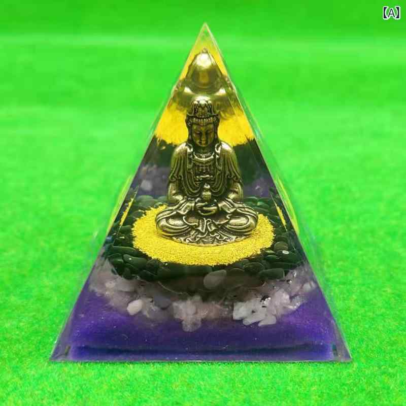 インテリア置物 クリスタルボール ピラミッド 水晶さざれ石 レジン製 ハンドメイド 卓上飾り パワーストーン 癒し 空間浄化 開運 ラッキーアイテム オブジェ