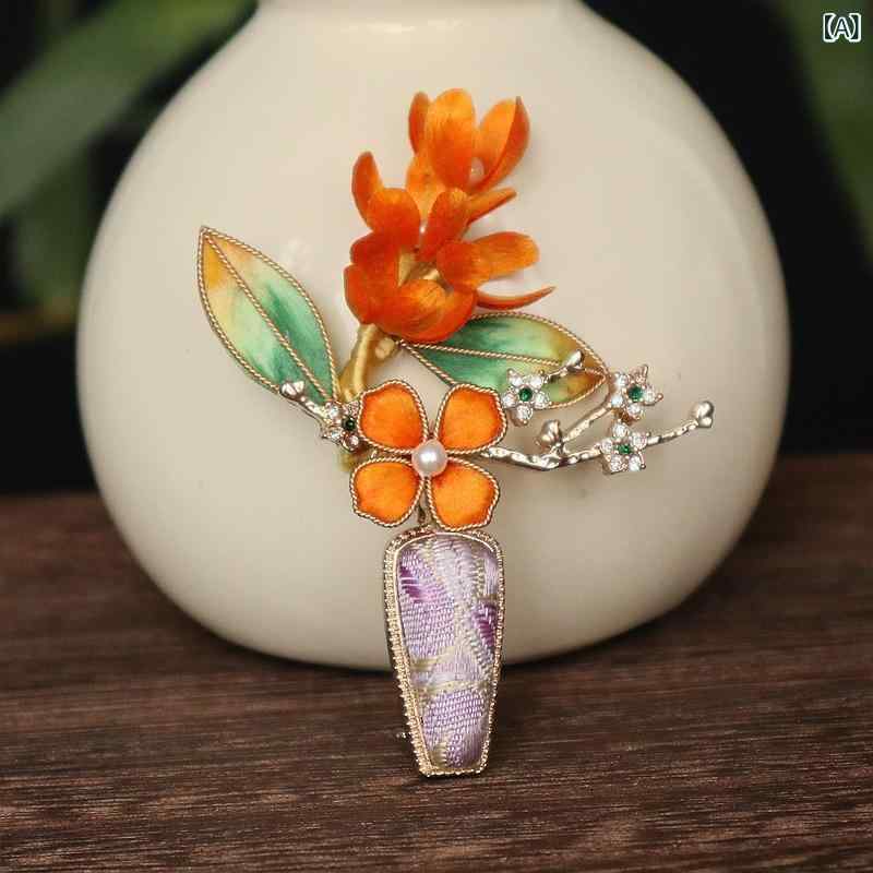 胸飾り 御前上等感 天鵝絨御花 花飾りつけ 花束 柔らかい ヴィンテージ レトロ アンティーク風 オリエンタル 自己同一性的 金属元素 流行り物小物 上衣 厚地の外套 袈裟 鳥打ち帽 オレンジ色黄色 オレンジ色 春夏 心地よい フォーマル 雅びやか