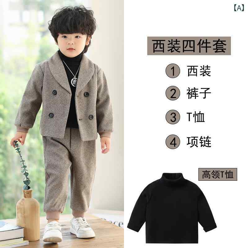 スーツ 男の子 キッズ カジュアル セットアップ 裏起毛 韓国風 ストライプ柄 テーラード 長袖 ダブルボタン コットン混 ソフトタッチ 秋冬 結婚式 リングボーイ 発表会 フォーマル 舞台衣装
