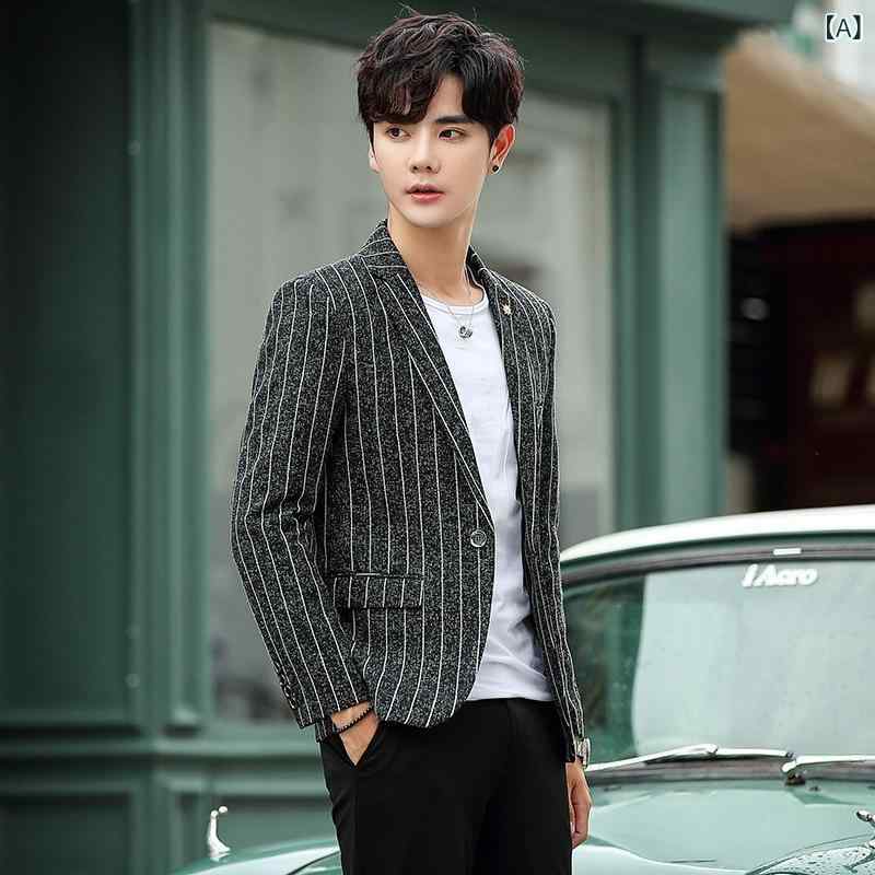 ジャケット メンズ 春秋 韓国風 テーラードジャケット シングルボタン スリムフィット 細身 若者向け カジュアル ビジネス アウター ポリエステル グレー ライトグレー オフホワイト ブルー