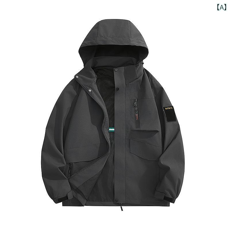 ジャケット メンズ 防風 ウィンドプルーフ アウトドア 登山 トレッキング ハイキング ウォーキング フード付き フーディー ゆったり 薄手 軽量 ポリエステル ブルゾン 春秋 普段使い カジュアル