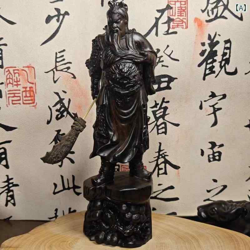 木彫り 関羽像 仏像 オランダ領東インド諸島 沈香木 21糎 横刀 武財神 飾り付け リビング 入り口・入口 室内装飾 新中華風 オブジェ 飾り付け インテリア・寝具・収納-その他-インテリア小物・置物