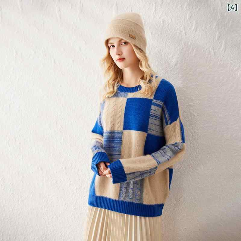 ニット レディース 女性用 クルーネック カシミヤ 秋冬 ケーブル編み 切り替え 厚手 暖かい 防寒 インナーニット 通勤｜naruki