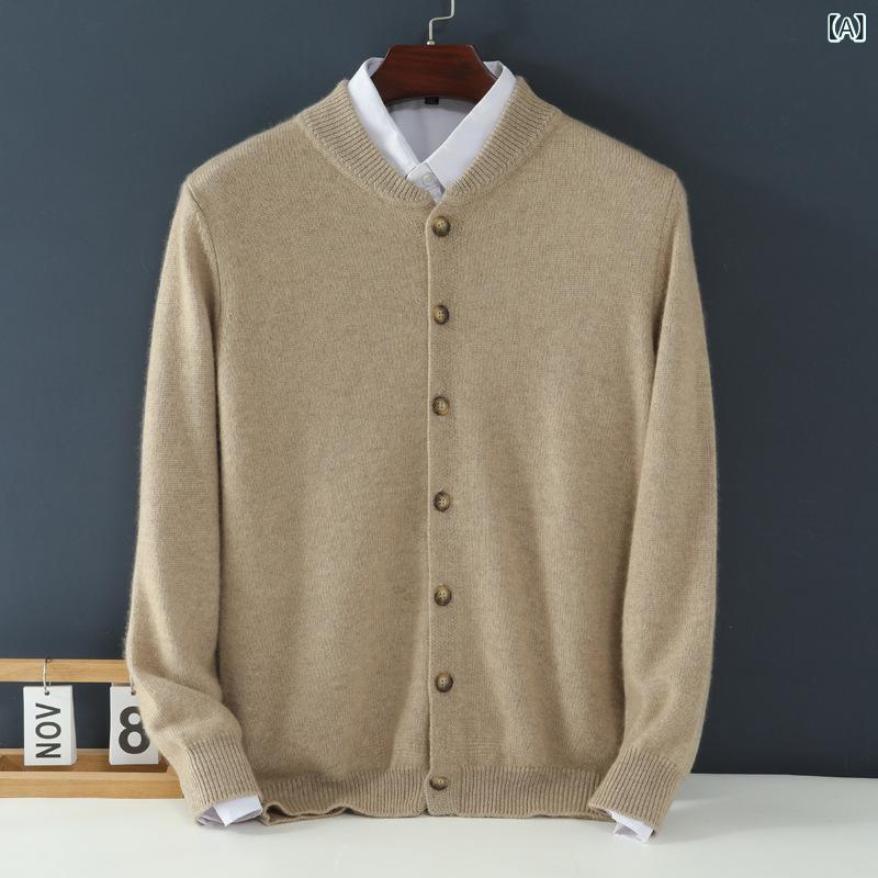 カーディガン メンズ カシミヤ 厚手 クルーネック 長袖 ニット セーター 春秋 カジュアル レギュラーフィット 普段使い|naruki
