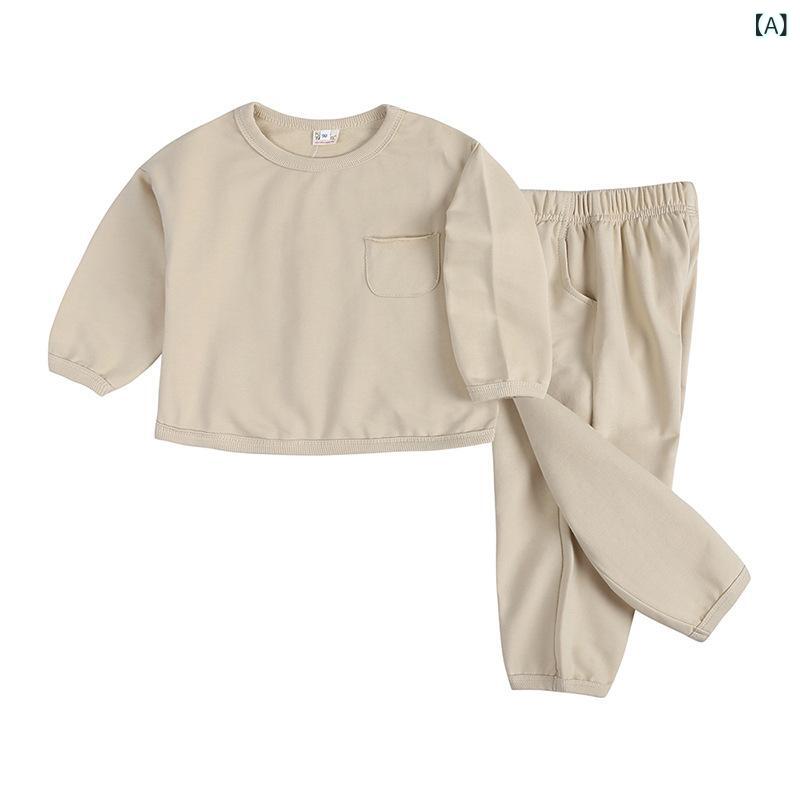 セットアップ 子供服 男女兼用 幼児服 韓国風 カジュアル 綿麻 スウェット トレーナー 長袖 プルオーバー パンツ 長ズボン ゆったり 普段使い 部屋着 ルームウェア 快適 秋 秋冬