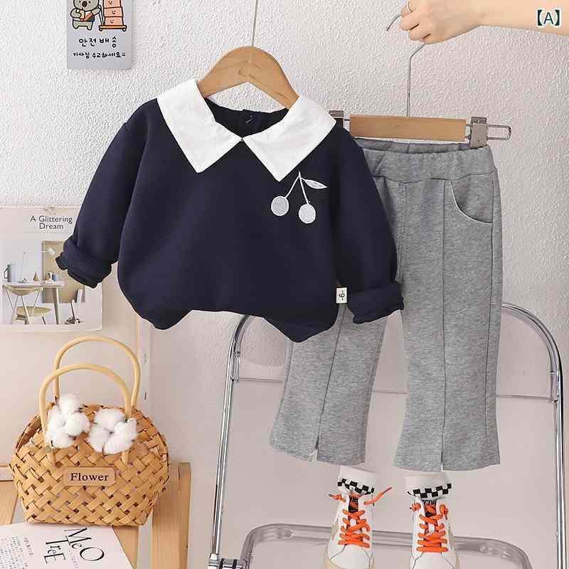 セットアップ 女の子 ベビー キッズ 1歳 2歳 3歳 乳幼児 おしゃれ かわいい カジュアル チェリー柄 スウェット トレーナー 長袖 ロングパンツ 上下セット ツーピース 秋冬 綿 コットン 普段着 お出かけ