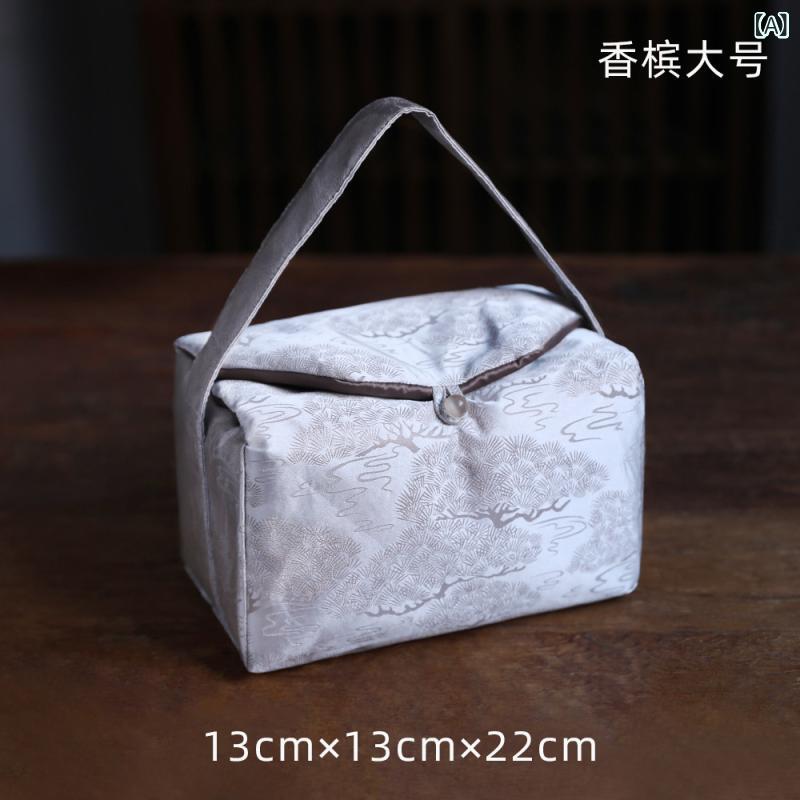 茶器 厚手 松葉柄 収納ケース トラベルバッグ 大容量 布製 茶道セット 茶筒 急須 湯呑み 携帯用 新中国風 オリエンタル シャンパン 深みブラウン ダークグレー(x2)