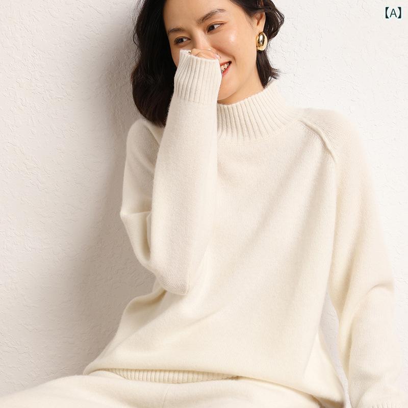 ニット トップス レディース 秋冬 カシミヤ混 ショート丈 ゆったり モックネック プルオーバー ラグランスリーブ 無地 長袖 カジュアル