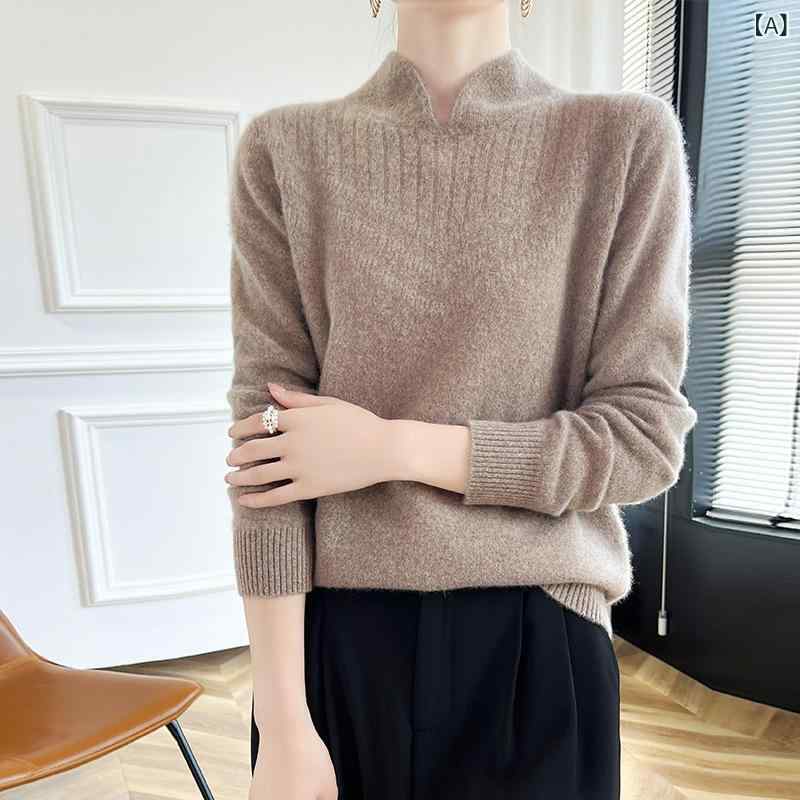編み物 スウェーター レディース 成人女性用 秋冬 瀬戸もの風 照明ランプ色つや 立ち襟 長袖 無地 ゆったり ルーズフィット ジャ差し固める織り ティーシャツ トップス 羊毛 真っただ中ゲージ レトロ 古典派音楽 遊撃手丈