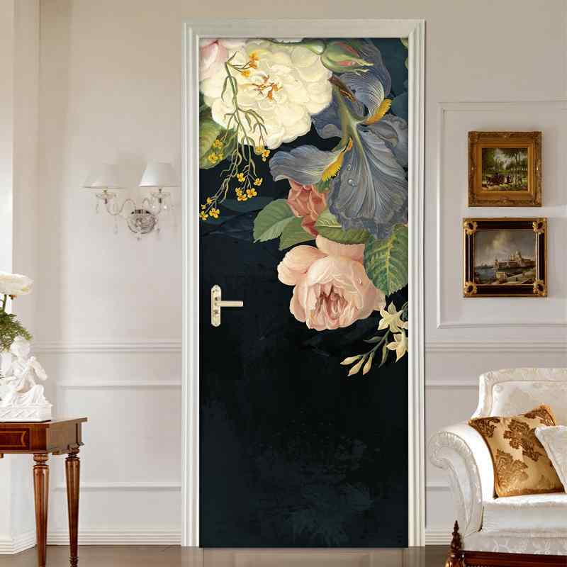 ウォールステッカー 3D立体 ドアシート 壁紙シール PVC 粘着式 牡丹 花柄 北欧モダン おしゃれ リビング 寝室 模様替え 室内インテリア 2枚組