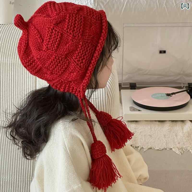 帽子 女の子 ベビー キッズ 韓国風 かわいい 防寒 あったか ニット帽 毛糸帽子 耳あて付き 被り物 とんがり帽 ガーリー 秋冬 通園 通学 お出かけ(x2)