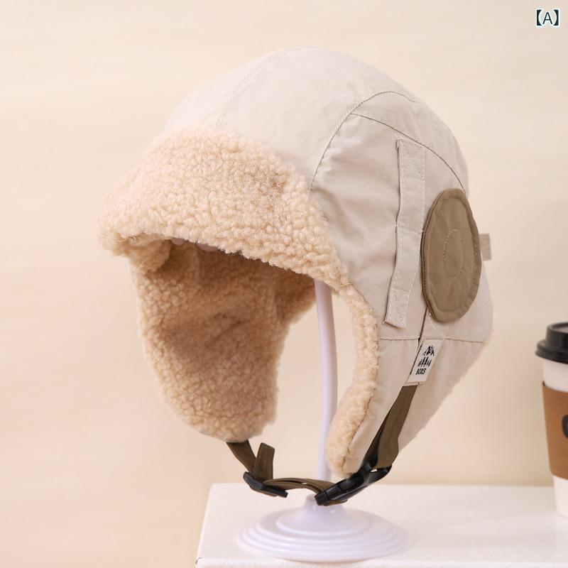 ニット帽 ベビー キッズ 男の子 女の子 秋冬 厚手 暖かい 保温 防風 耳あて付き アクリル 丸型 かわいい カジュアル 普段使い お出かけ 通園 雪遊び(x2)