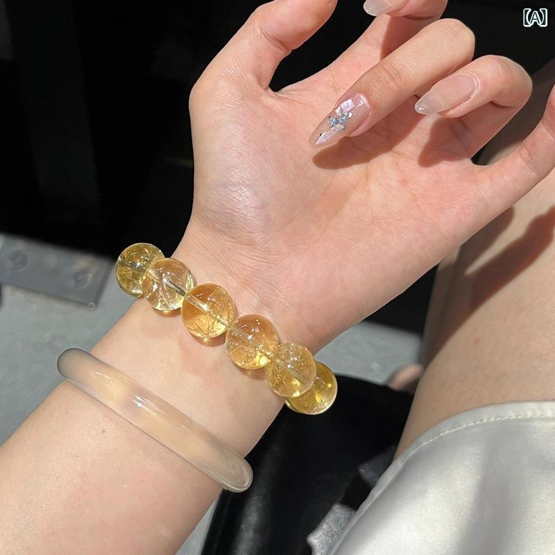 ブレスレット 男女兼用 黄水晶 偽物水晶 路路通 切り替え ファッション 気質 高級感 百搭 かわいい 手元映え 輝き 冬 節慶 アクセサリー 腕輪 天然石風