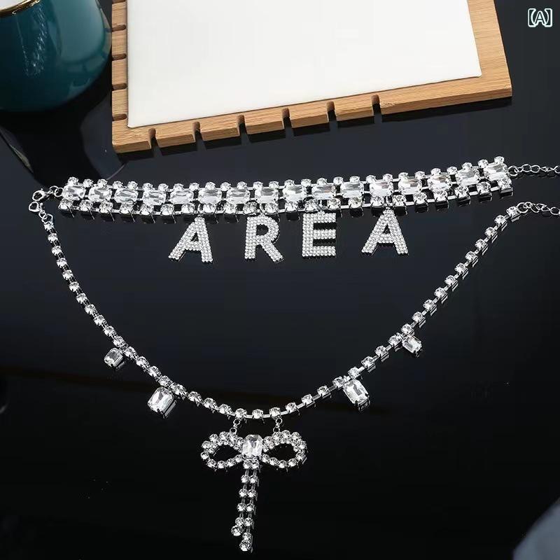 ウエストチェーン 女性用 金属 豪華 多層 ラインストーン 蝶結び 腰回り アクセサリー パーティー ドレス セット ネックレス 夏 派手 華やか 大人 キラキラ 装飾 シングルサークル 調整可能 欧米風