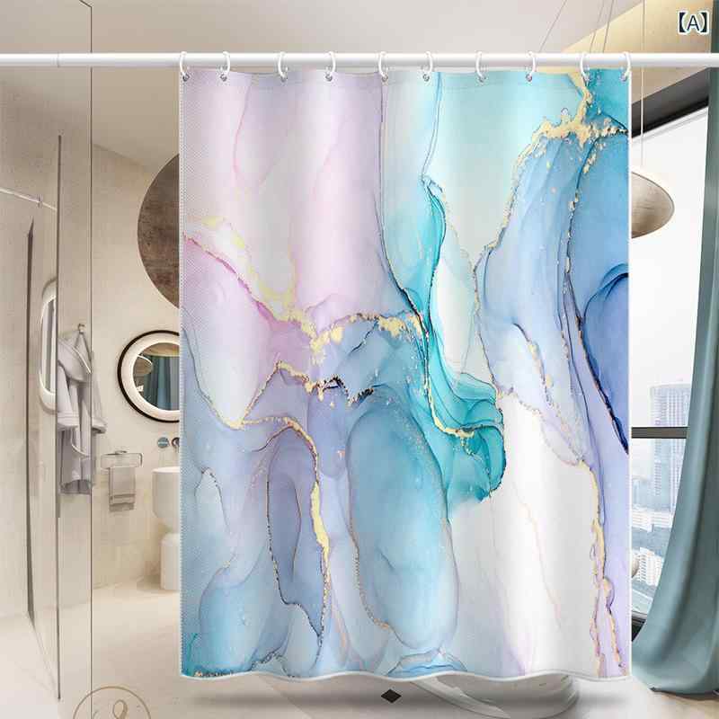 浴室カーテン 3Dプリント柄 防水加工 加厚タイプ ポリエステル素材 ブルー系 大理石柄 トイレ用 窓用 防カビ 軽量 伸縮性 吸湿速乾 通年使用