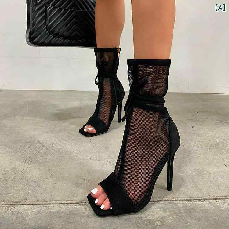 パンプス レディース 細高跟 ロングブーツ 黒 レース 漁網 網布 扁頭 高・悉 超高ヒール 秋 秋冬 派手 セクシー 欧米風 ファッション 気質 セットオン 単靴 ミドルカット 純色 休? 女性用 大人向け 出口モデル 接触冷感|naruki