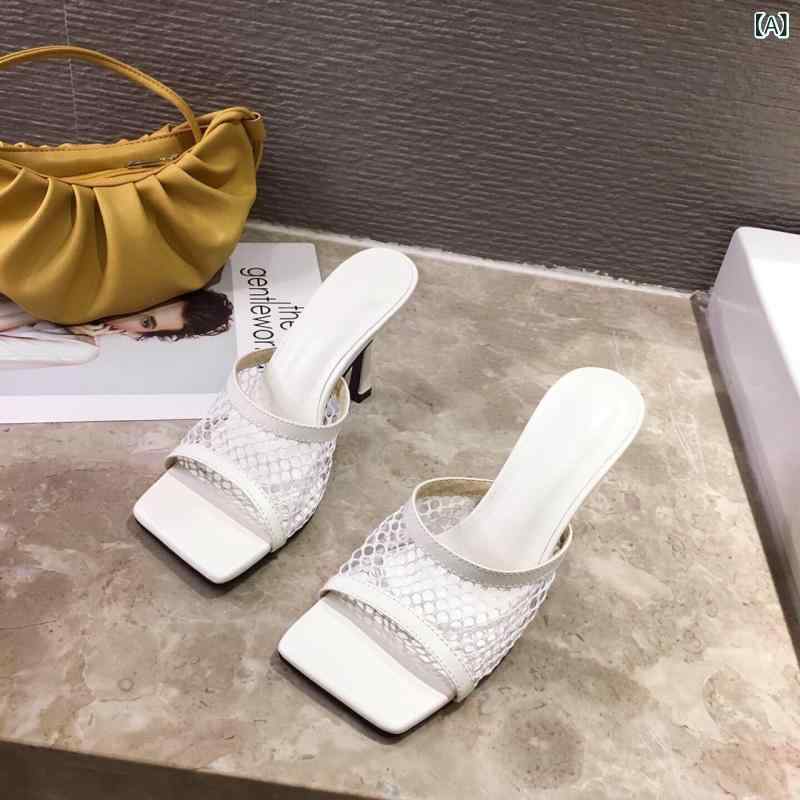 サンダル 女性用 細ヒール 網目 PVC メッシュ オープントゥ 夏 接触冷感 軽量 通気性 白色 ブラック 中ヒール 3-5cm ビーチサンダル プールサイド 歩きやすい 女性シューズ 足元おしゃれ PVCソール 注塑加工 2020夏モデル 35-42