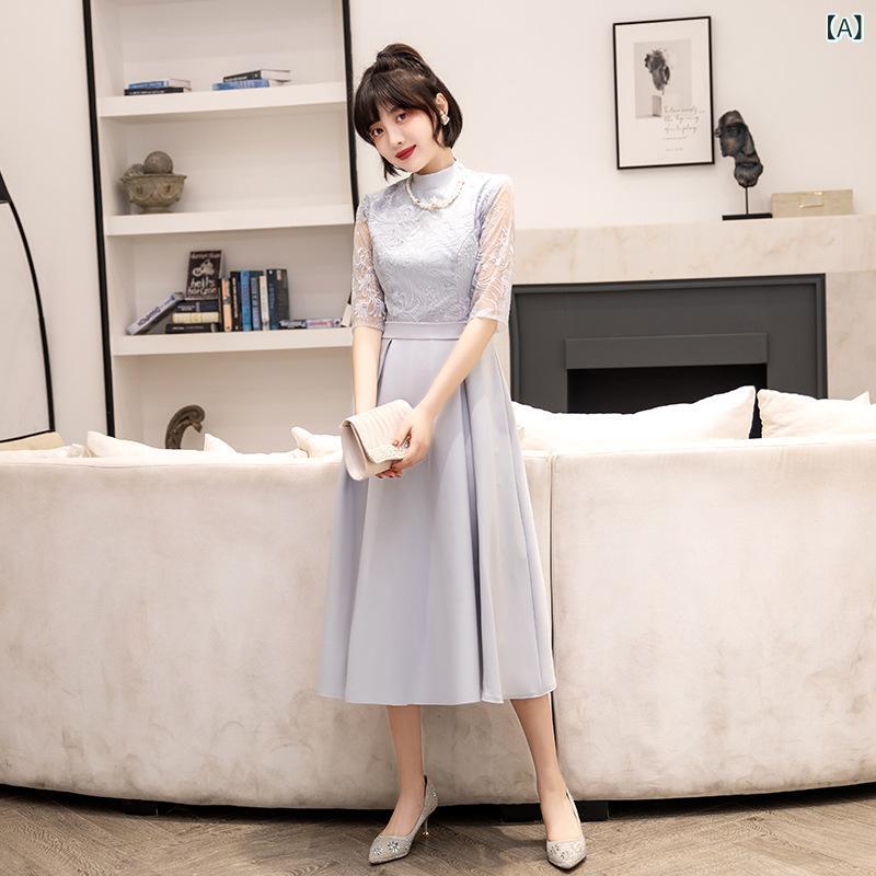 ロングドレス 女性用 気品 シンプル 大人 エレガント スリムライン 灰色 ブラック ネイビー 普段使い パーティー フォーマル 伸縮性 軽量 春夏 秋冬 通勤 デート