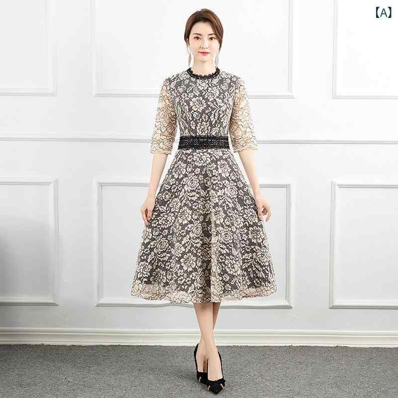 ワンピース レディース 春夏 長袖 ロング丈 Aライン 高腰 中腰 気質 優雅 プリント 花柄 イブニングドレス 結婚式 パーティー 会社宴会 フォーマルドレス ポリエステル 成人女性 クロスボーダー ファッション トップス ドレス 膝下丈 ミドル丈 伸
