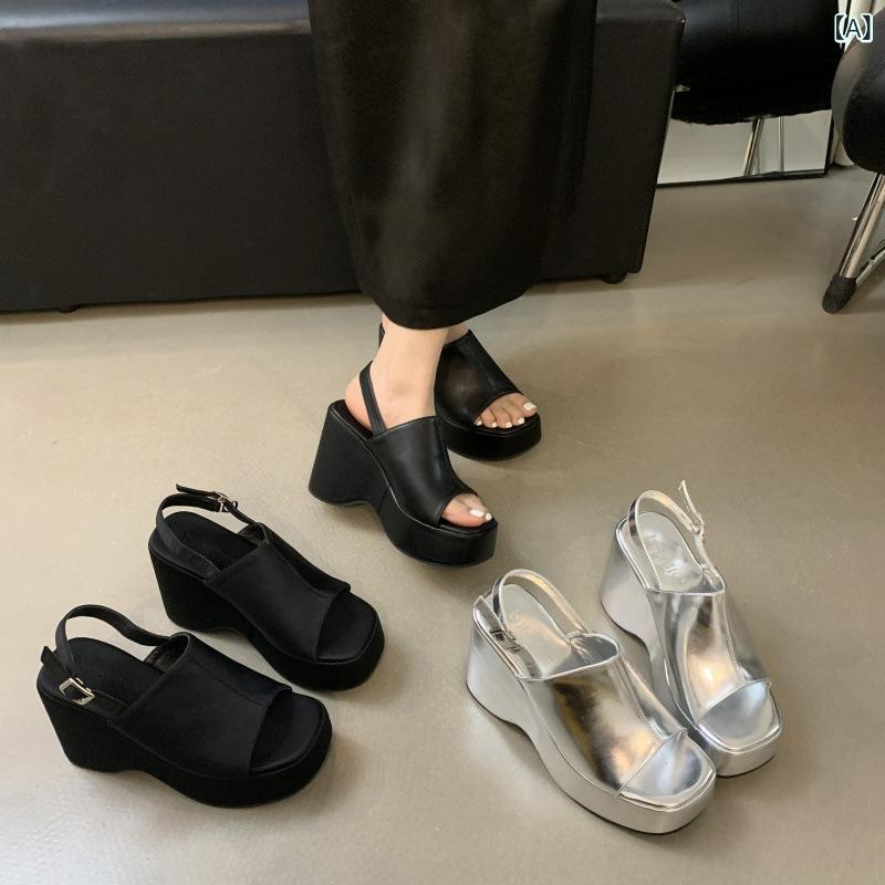 サンダル レディース 厚底 オープントゥ ローヒール バックストラップ 包頭後空 真皮風 超繊維 黒 シルバー ライクラブラック 分趾 ローマン ワンストラップ バックル 夏 スカート合わせ プラットフォーム ハイヒール 軽量 通気性 伸縮性 欧米風 春