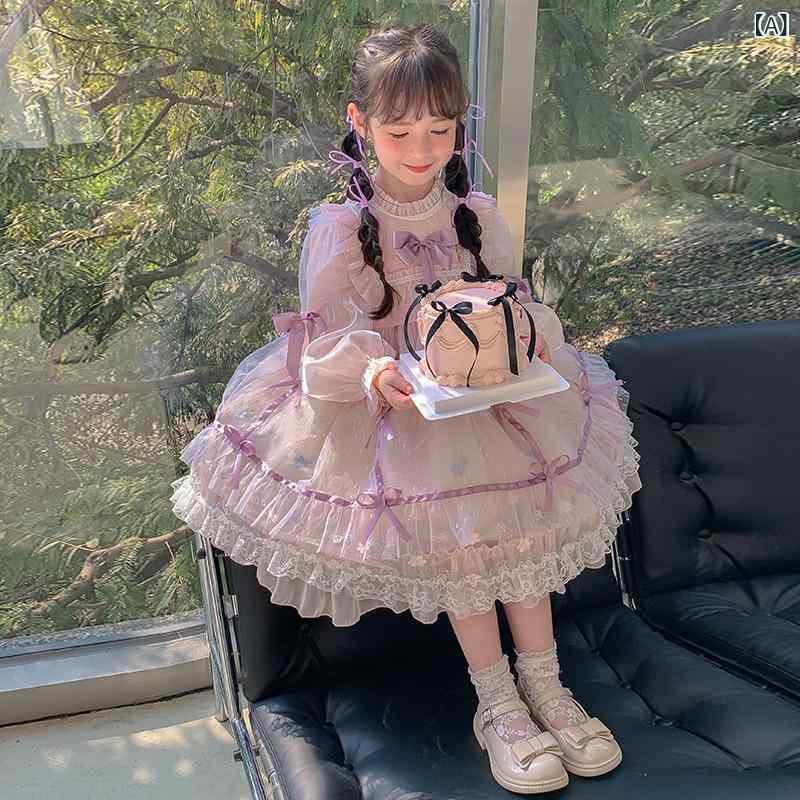 女児 ワンピース キッズ レディース ロリータ プリンセスドレス 春 春夏 紫粉色 花柄 プリンセススカート チュールスカート 柔らかい ポリエステル コットン裏地 かわいい 基本款 中小童 3-8歳 花柄プリンセス ふんわりスカート 女の子 春物 軽や