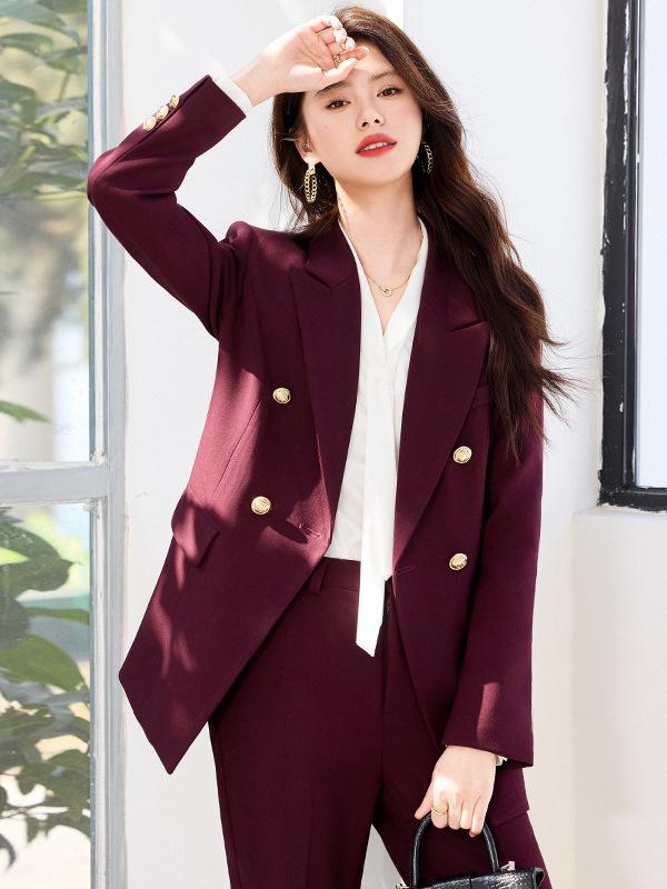 女性用 スーツ セット ジャケット ロングパンツ 春夏 秋冬 長袖 ポリエステル ストレッチ 職業 通勤 セットアップ 気質 エレガント ブラック ネイビー レッド ロングパンツ セット 女性 ビジネス テーラード ジャケット ロングスリーブ ミックスカ