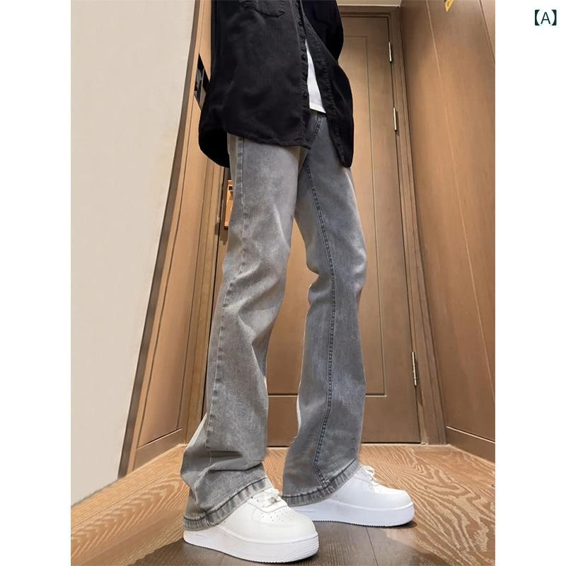 メンズ 牛仔パンツ デニム 直筒 ミディアムウエスト 微弾性 水洗加工 クラシック リラックスフィット ヒップホップ ストリート 煙灰色 グレー 綿素材 春秋 秋冬 長ズボン 青少年 普段使い カジュアル 修身 スリム 軽量 伸縮性 免?処理 明線ステッ
