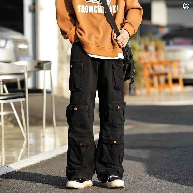 カーゴパンツ メンズ 男性用 秋冬 春秋 直筒 束脚 中腰 長ズボン 多ポケット 綿混紡 ポリエステル 免? 無弾性 黒 緑 杏色 日常 普段使い 青少年 成人 カジュアル ルーズフィット 機能性 ストレッチなし 韓国風 潮流 ワイドパンツ チノパン デ 4,583円